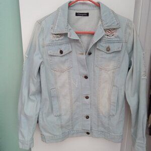 UNISEX DESTRUCTED COTTON BLEACH WASH JEAN TRUKER JACKET w POCKETS